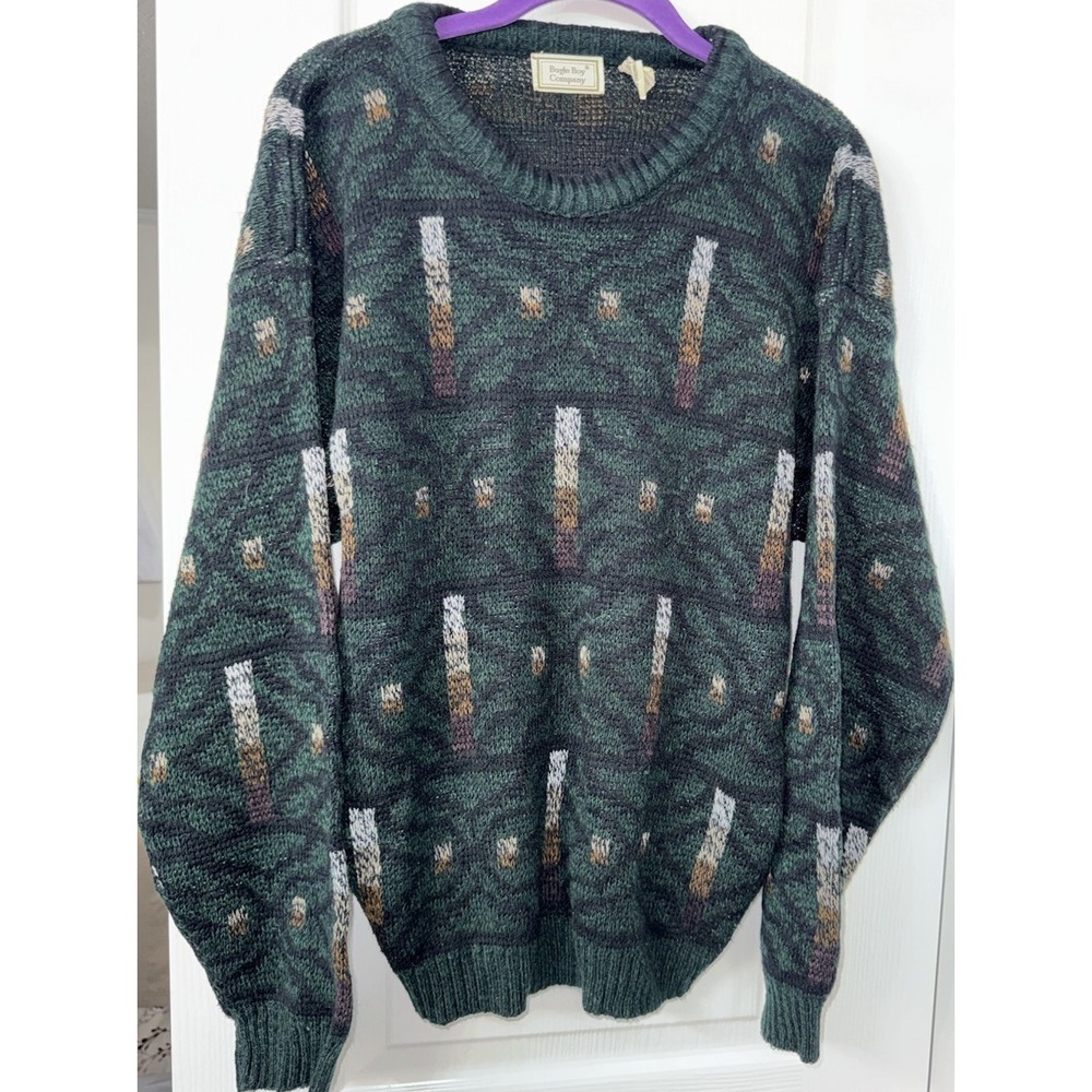 VTG Bugle Boy Sweater Mens Medium Geometric Knit Pullover Crewneck Y2K Retro